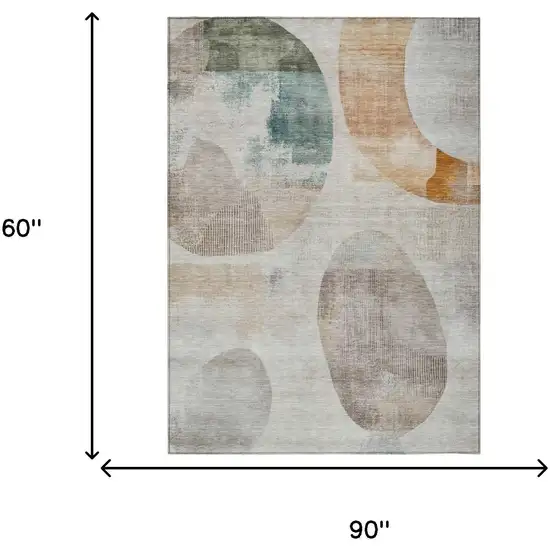 Ivory And Silver Geometric Washable Indoor Outdoor Area Rug Photo 5