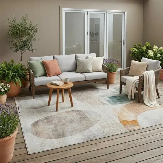 Ivory And Silver Geometric Washable Indoor Outdoor Area Rug Photo 1