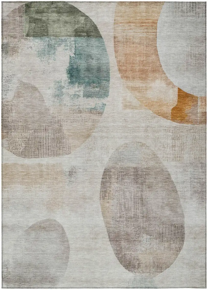 Ivory And Silver Geometric Washable Indoor Outdoor Area Rug Photo 2