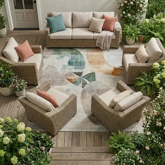 Ivory And Silver Geometric Washable Indoor Outdoor Area Rug Photo 1