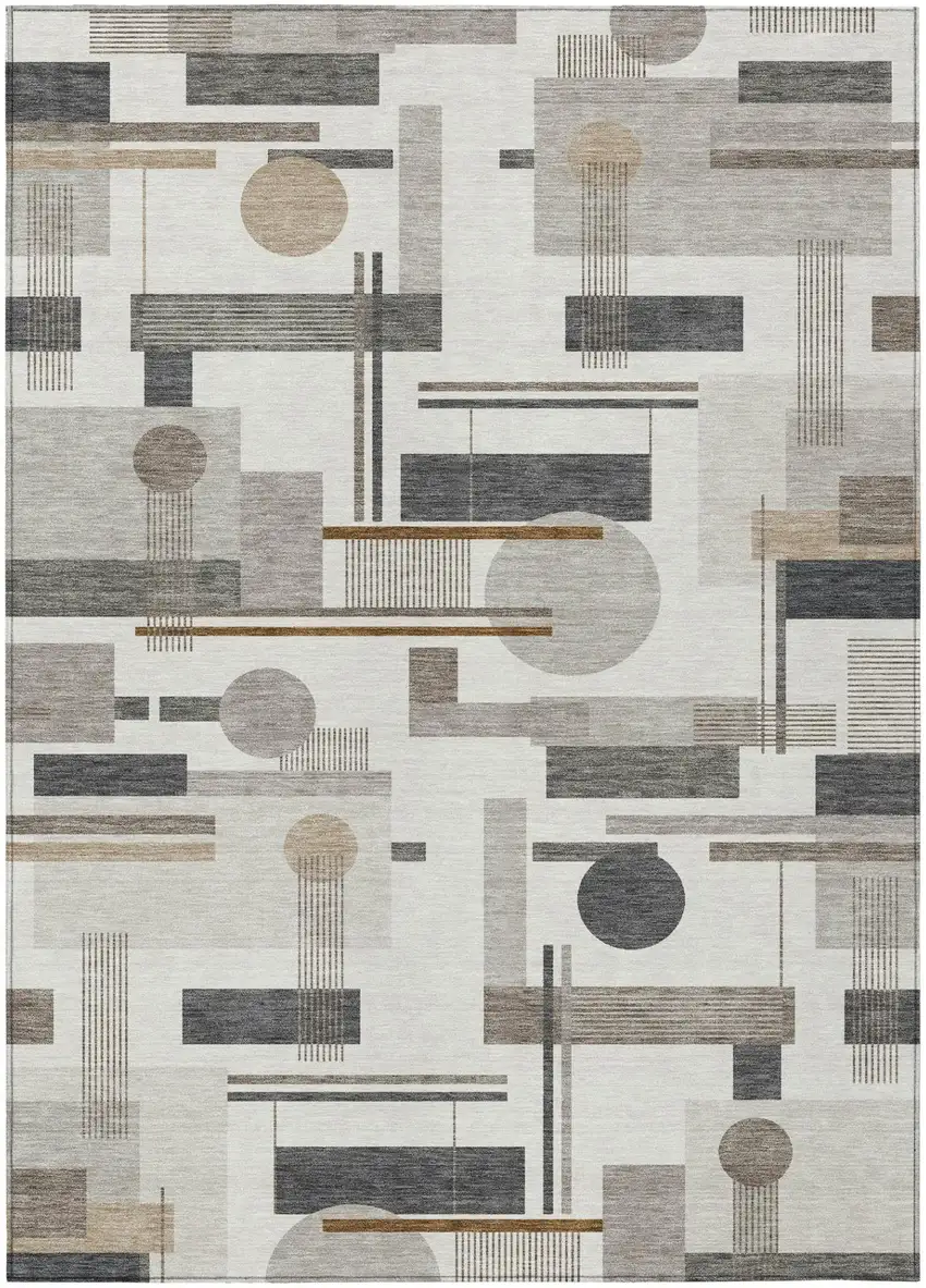 Ivory And Silver Geometric Washable Indoor Outdoor Area Rug Photo 4