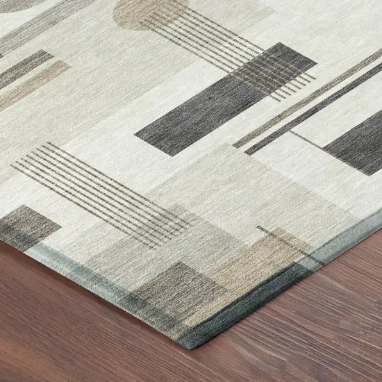 Ivory And Silver Geometric Washable Indoor Outdoor Area Rug Photo 2