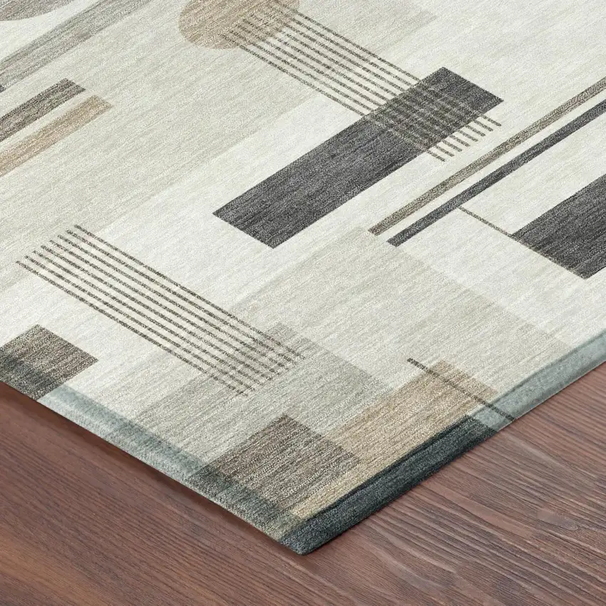 Ivory And Silver Geometric Washable Indoor Outdoor Area Rug Photo 2
