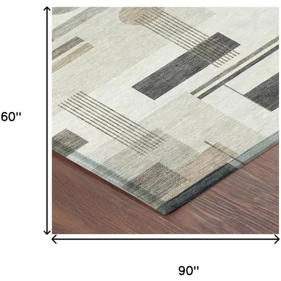 Ivory And Silver Geometric Washable Indoor Outdoor Area Rug Photo 5