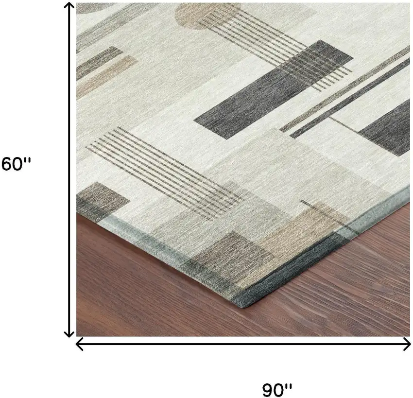 Ivory And Silver Geometric Washable Indoor Outdoor Area Rug Photo 5