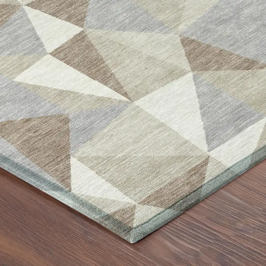 Ivory And Silver Geometric Washable Indoor Outdoor Area Rug Photo 3