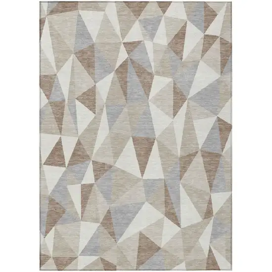 Ivory And Silver Geometric Washable Indoor Outdoor Area Rug Photo 2