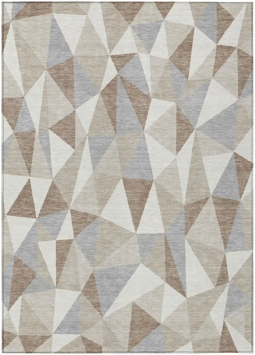 Ivory And Silver Geometric Washable Indoor Outdoor Area Rug Photo 2