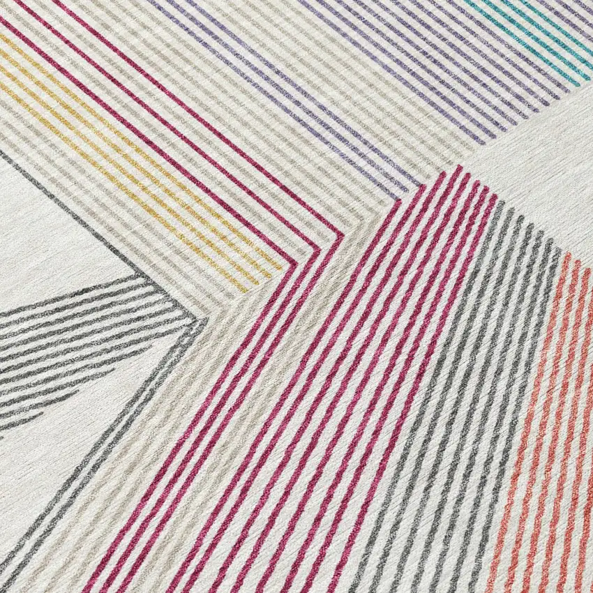 Ivory And Silver Geometric Washable Indoor Outdoor Area Rug Photo 4