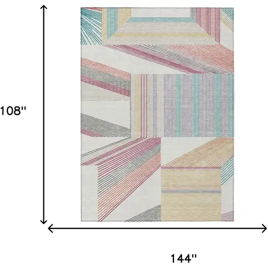 Ivory And Silver Geometric Washable Indoor Outdoor Area Rug Photo 5