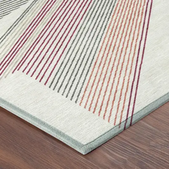 Ivory And Silver Geometric Washable Indoor Outdoor Area Rug Photo 3
