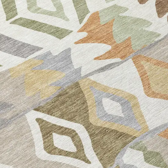 Ivory And Silver Geometric Washable Indoor Outdoor Area Rug Photo 4