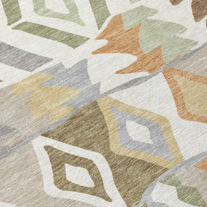 Ivory And Silver Geometric Washable Indoor Outdoor Area Rug Photo 4
