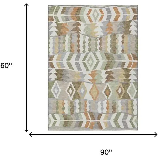 Ivory And Silver Geometric Washable Indoor Outdoor Area Rug Photo 5
