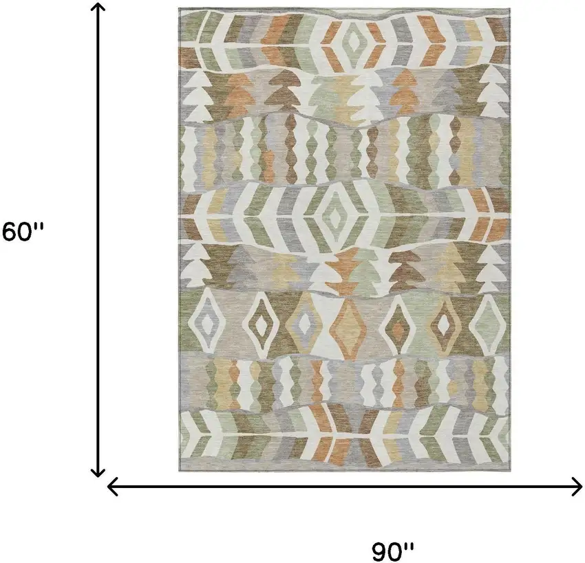 Ivory And Silver Geometric Washable Indoor Outdoor Area Rug Photo 5