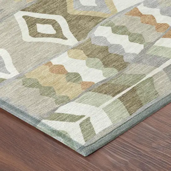 Ivory And Silver Geometric Washable Indoor Outdoor Area Rug Photo 3