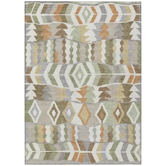 Ivory And Silver Geometric Washable Indoor Outdoor Area Rug Photo 2