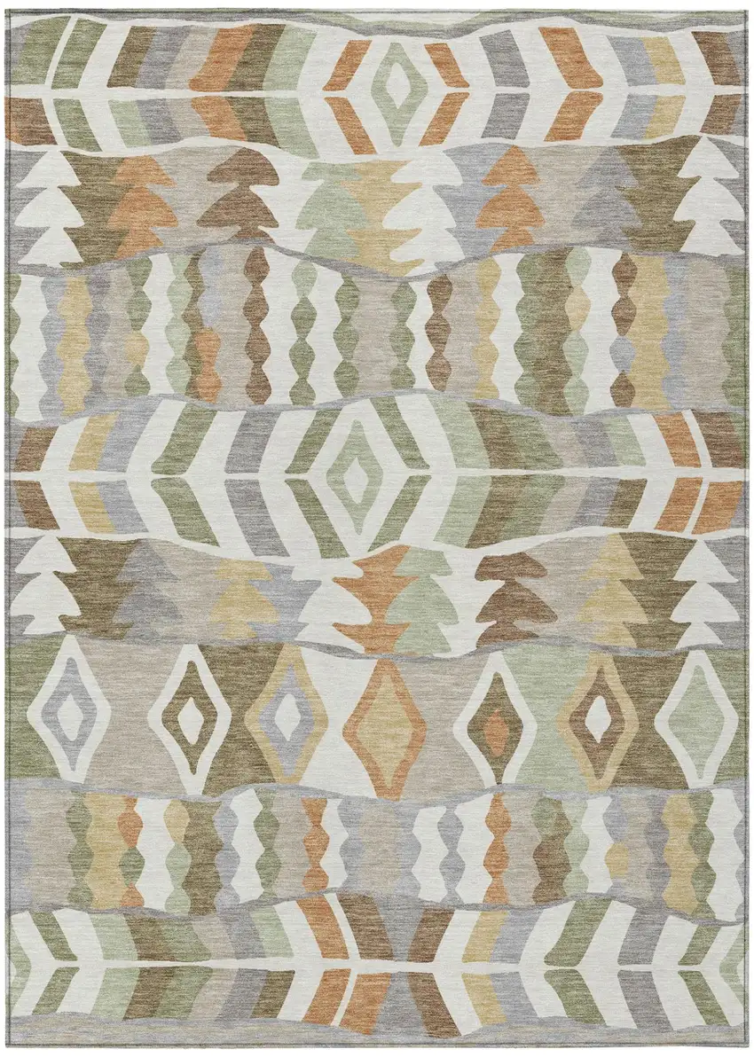 Ivory And Silver Geometric Washable Indoor Outdoor Area Rug Photo 2