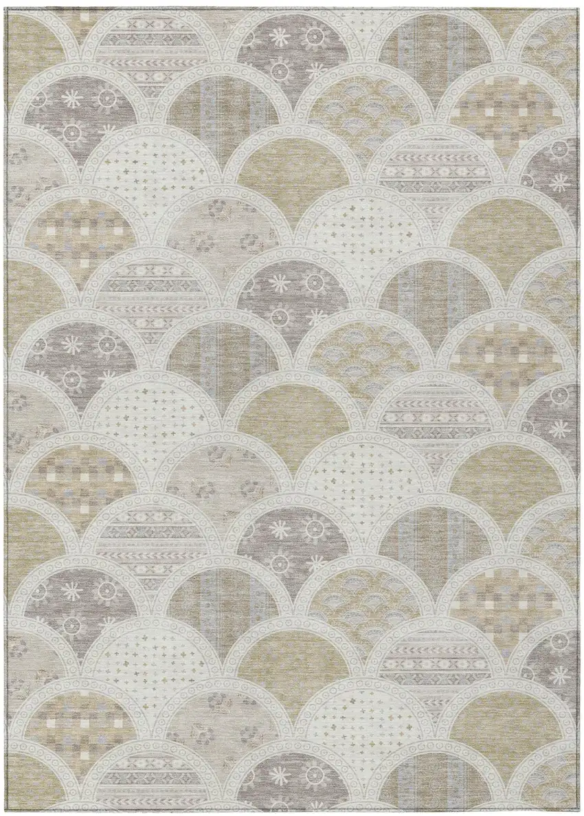 Ivory And Silver Geometric Washable Indoor Outdoor Area Rug Photo 2