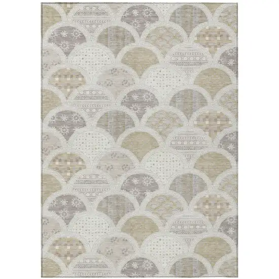 Ivory And Silver Geometric Washable Indoor Outdoor Area Rug Photo 2