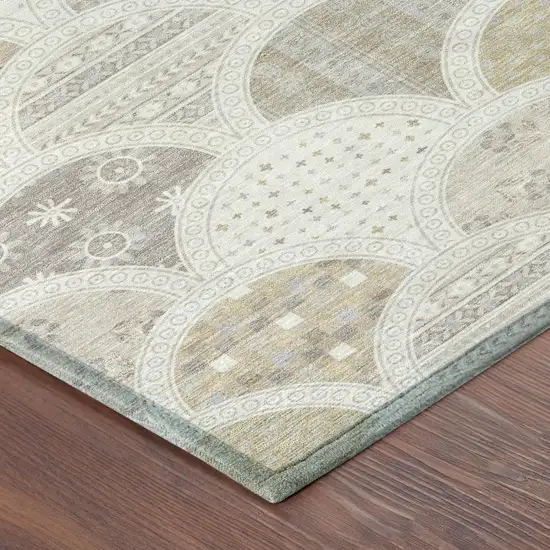 Ivory And Silver Geometric Washable Indoor Outdoor Area Rug Photo 3