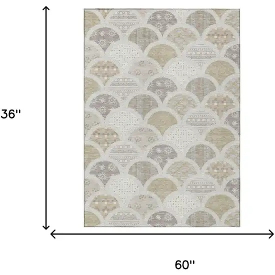 Ivory And Silver Geometric Washable Indoor Outdoor Area Rug Photo 5