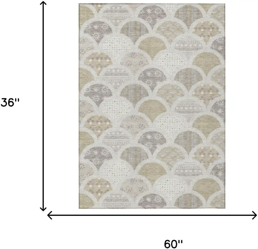 Ivory And Silver Geometric Washable Indoor Outdoor Area Rug Photo 5