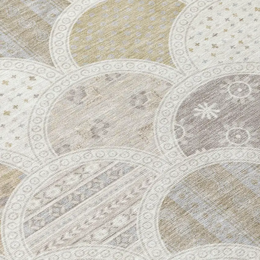 Ivory And Silver Geometric Washable Indoor Outdoor Area Rug Photo 4