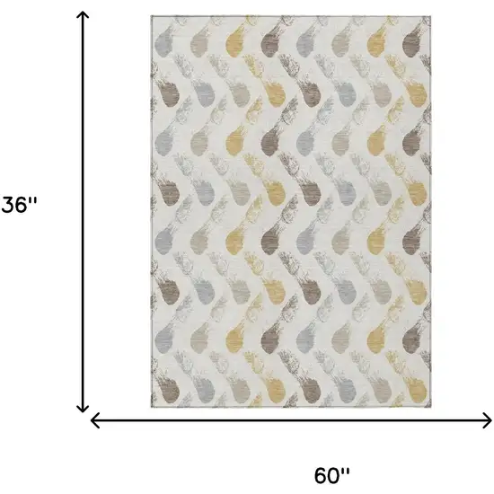 Ivory And Silver Geometric Washable Indoor Outdoor Area Rug Photo 6