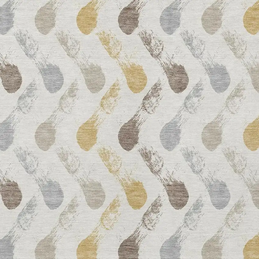 Ivory And Silver Geometric Washable Indoor Outdoor Area Rug Photo 2