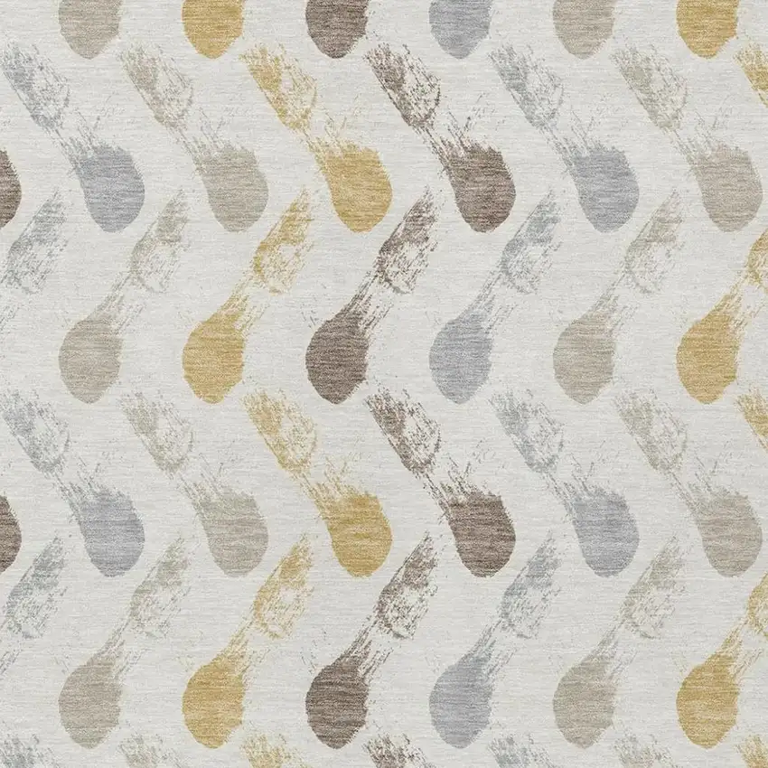 Ivory And Silver Geometric Washable Indoor Outdoor Area Rug Photo 2