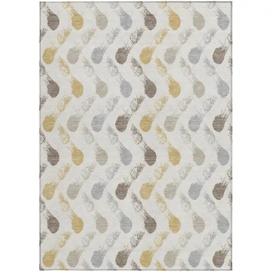 Ivory And Silver Geometric Washable Indoor Outdoor Area Rug Photo 3