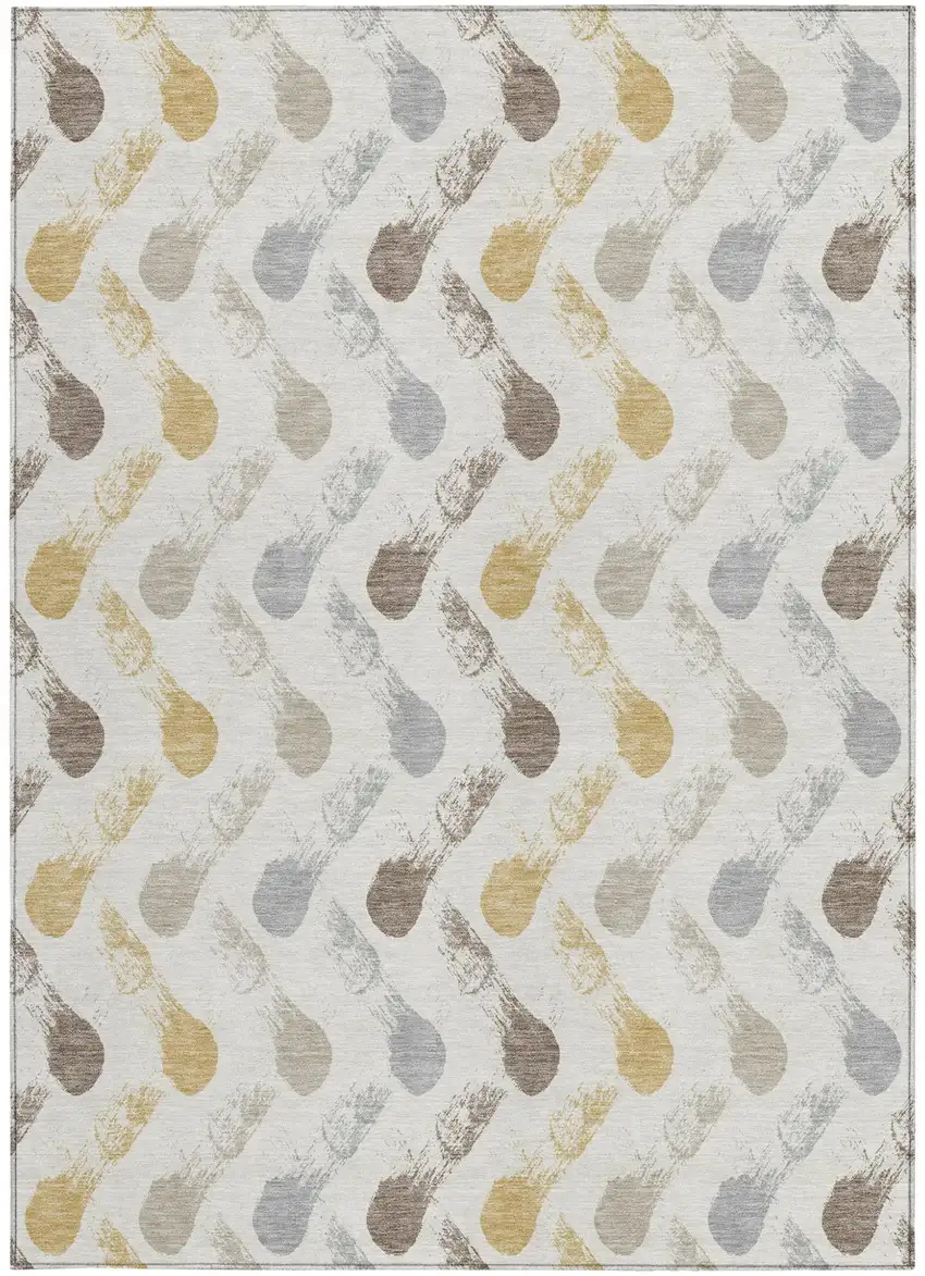 Ivory And Silver Geometric Washable Indoor Outdoor Area Rug Photo 3