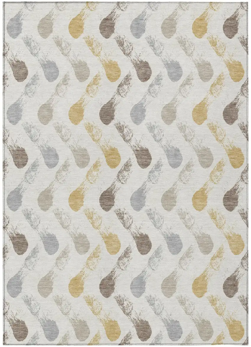 Ivory And Silver Geometric Washable Indoor Outdoor Area Rug Photo 1