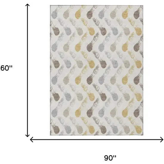 Ivory And Silver Geometric Washable Indoor Outdoor Area Rug Photo 6