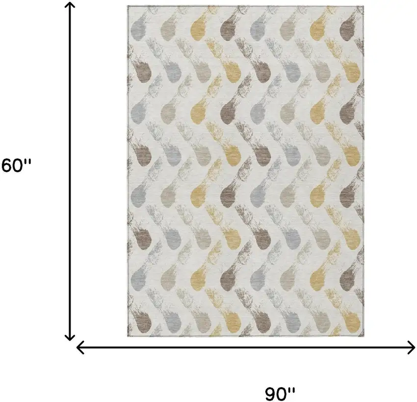 Ivory And Silver Geometric Washable Indoor Outdoor Area Rug Photo 6