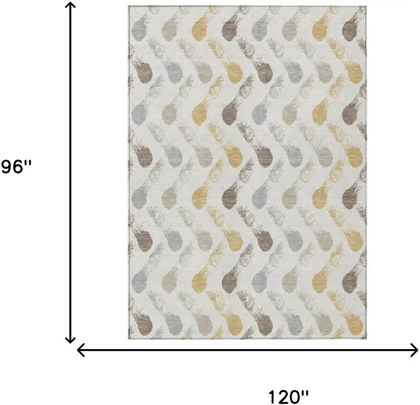 Ivory And Silver Geometric Washable Indoor Outdoor Area Rug Photo 6
