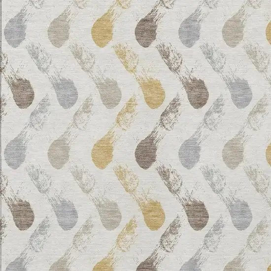 Ivory And Silver Geometric Washable Indoor Outdoor Area Rug Photo 2