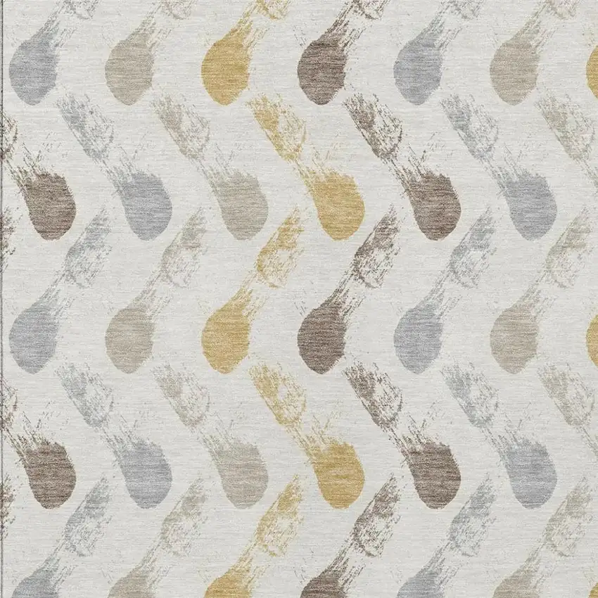 Ivory And Silver Geometric Washable Indoor Outdoor Area Rug Photo 2