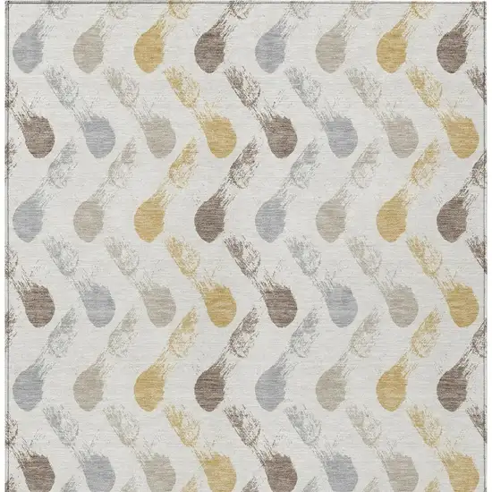 Ivory And Silver Geometric Washable Indoor Outdoor Area Rug Photo 3