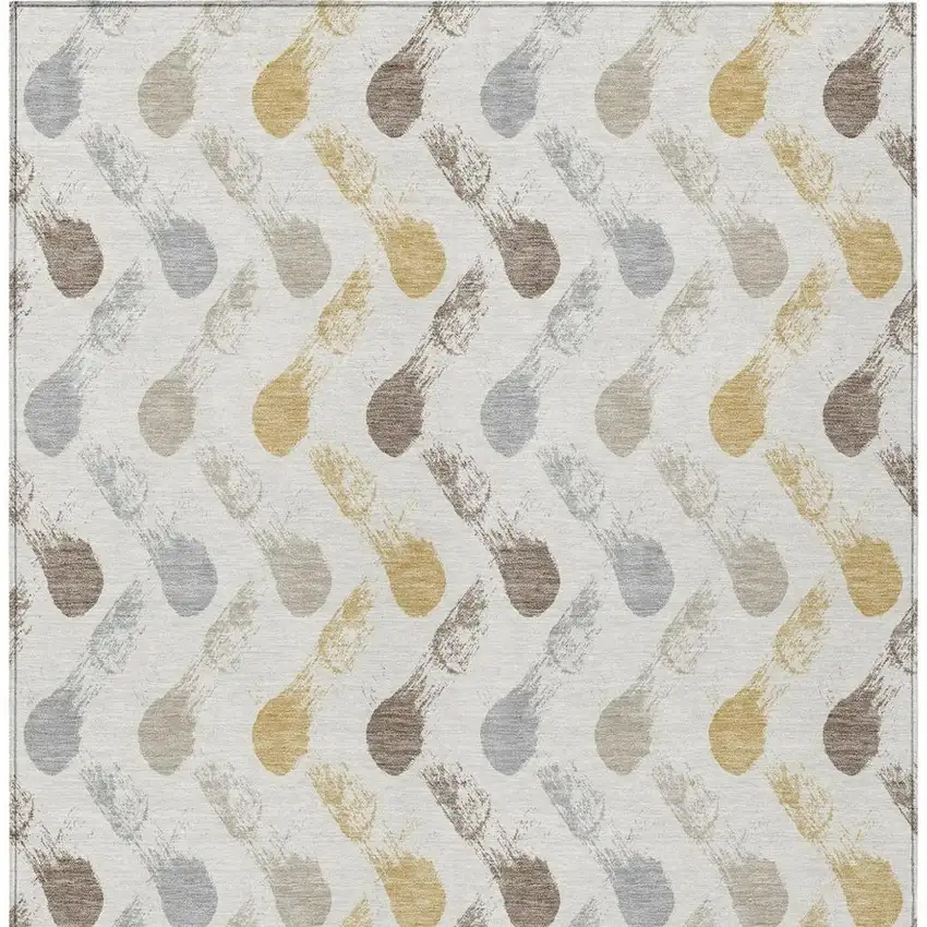 Ivory And Silver Geometric Washable Indoor Outdoor Area Rug Photo 3