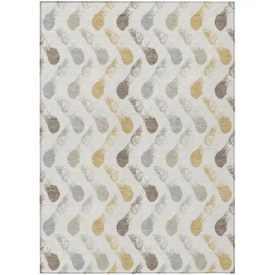 Ivory And Silver Geometric Washable Indoor Outdoor Area Rug Photo 1