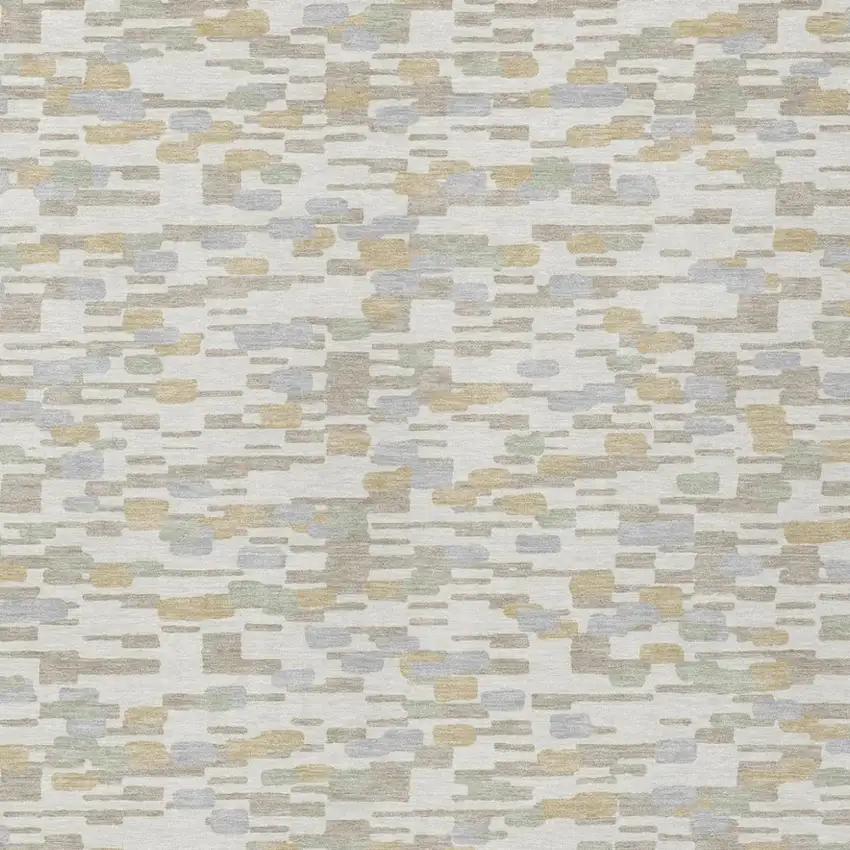 Ivory And Silver Geometric Washable Indoor Outdoor Area Rug Photo 2
