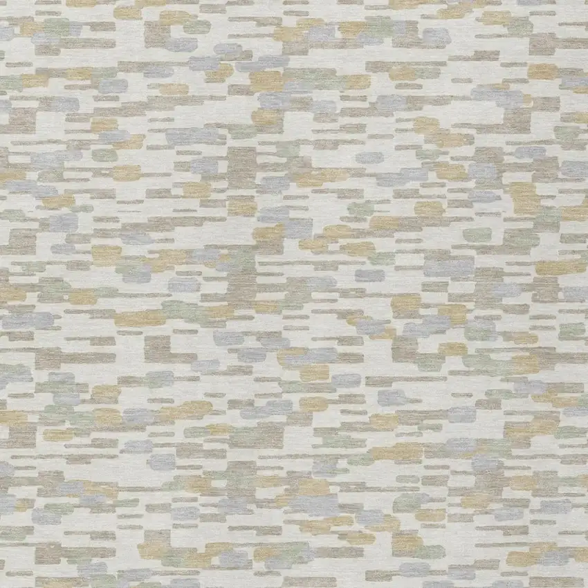 Ivory And Silver Geometric Washable Indoor Outdoor Area Rug Photo 3