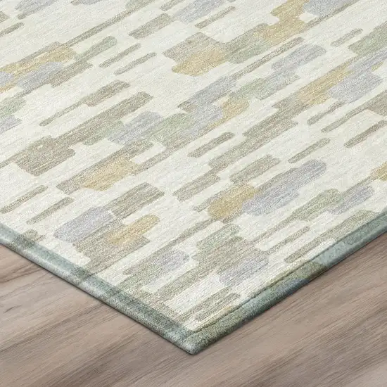 Ivory And Silver Geometric Washable Indoor Outdoor Area Rug Photo 4