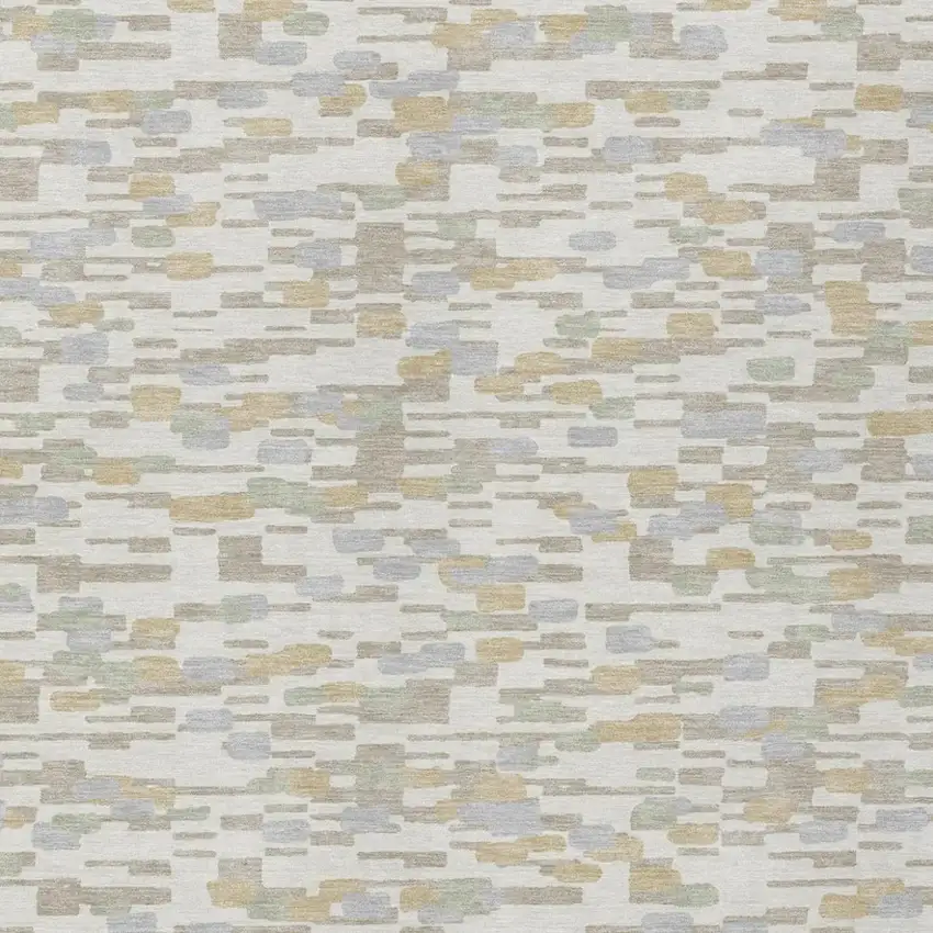 Ivory And Silver Geometric Washable Indoor Outdoor Area Rug Photo 1
