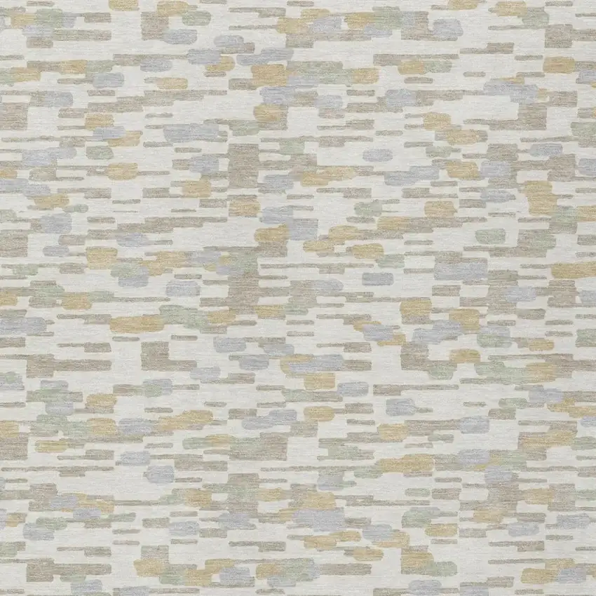 Ivory And Silver Geometric Washable Indoor Outdoor Area Rug Photo 1