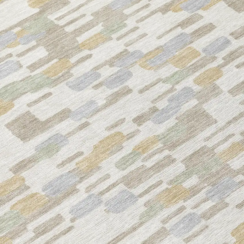 Ivory And Silver Geometric Washable Indoor Outdoor Area Rug Photo 5