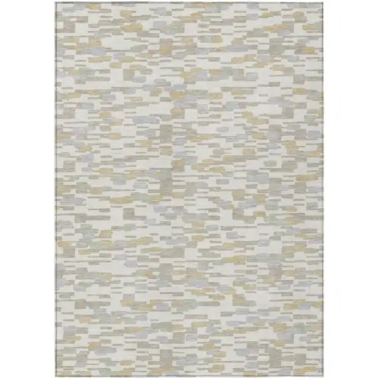 Ivory And Silver Geometric Washable Indoor Outdoor Area Rug Photo 2