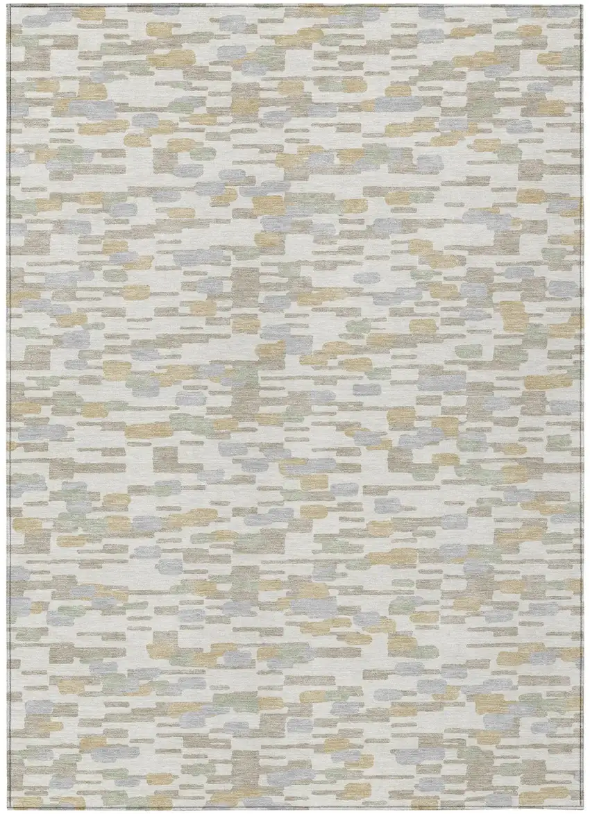 Ivory And Silver Geometric Washable Indoor Outdoor Area Rug Photo 2